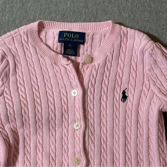 Polo Ralph Lauren Cardigan Sweater Girls Size 6 Button Up Cable Knit Youth Pony - Picture 3 of 3